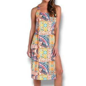 La Blanca XL Soleil Patchwork Swim Cover Midi Dress Sleeveless Multicolor Resort